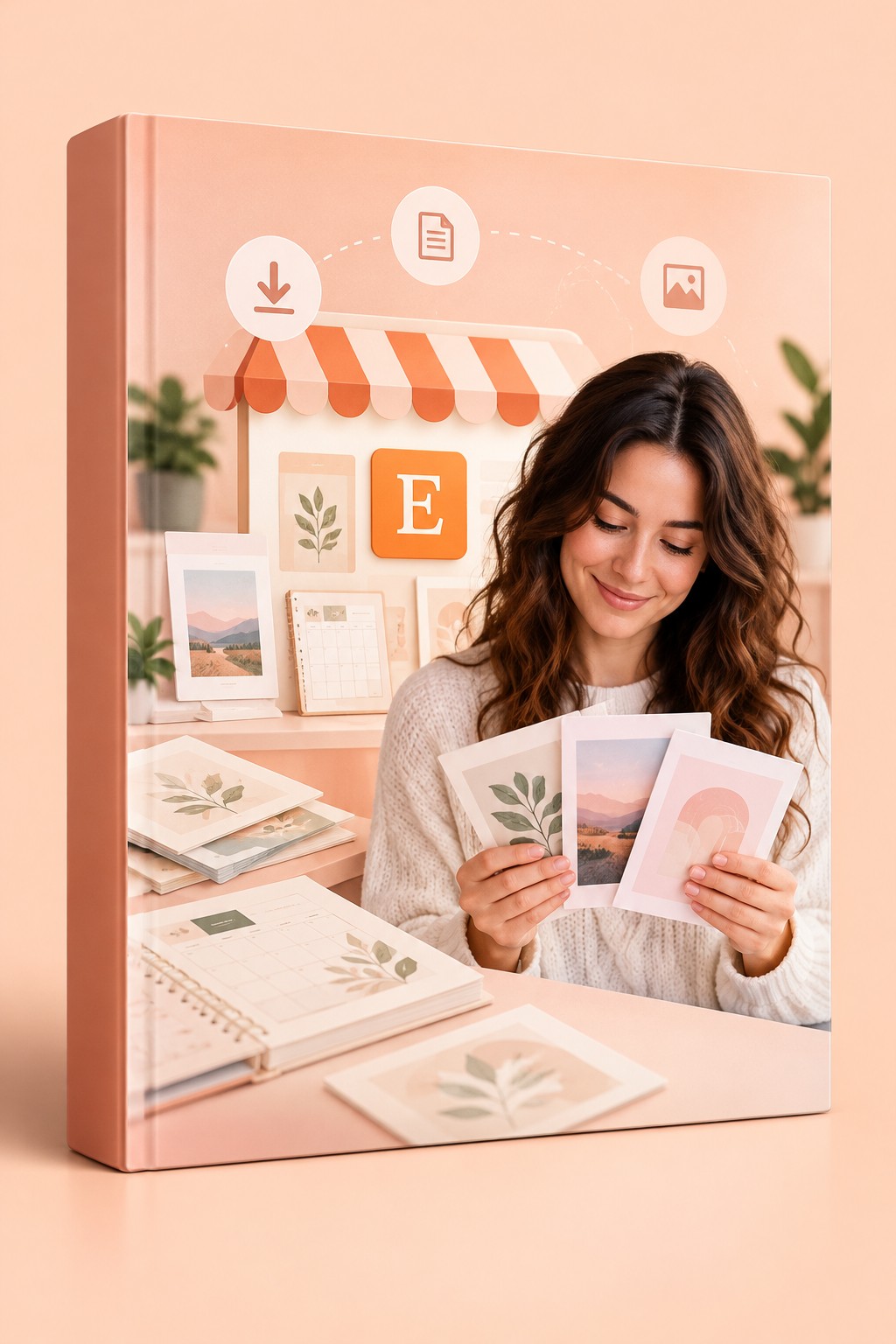 Copertina dell'ebook “Tutto ciò che ti serve per lanciare il tuo negozio” con un laptop che mostra un negozio Etsy